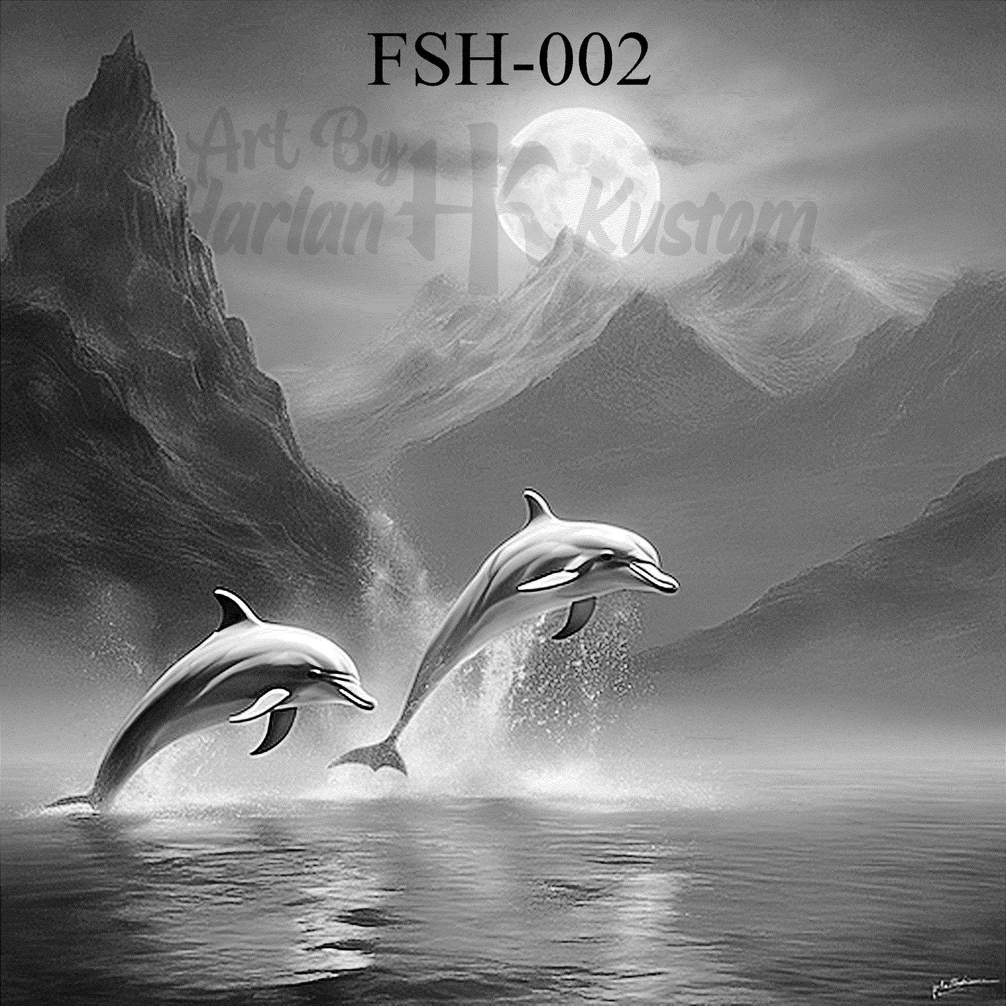 "Moonlit Dance – Dolphins at Dusk" SKU: FSH-002