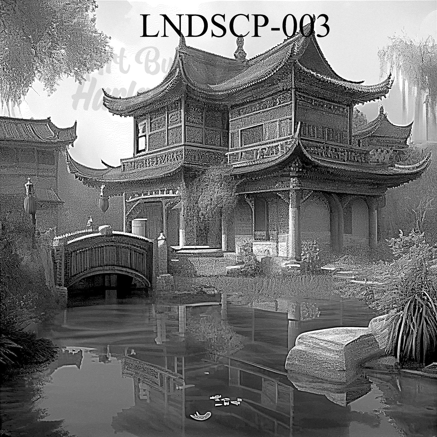 "Zen Reflections – Tranquil Temple Garden" SKU: LNDSCP-003