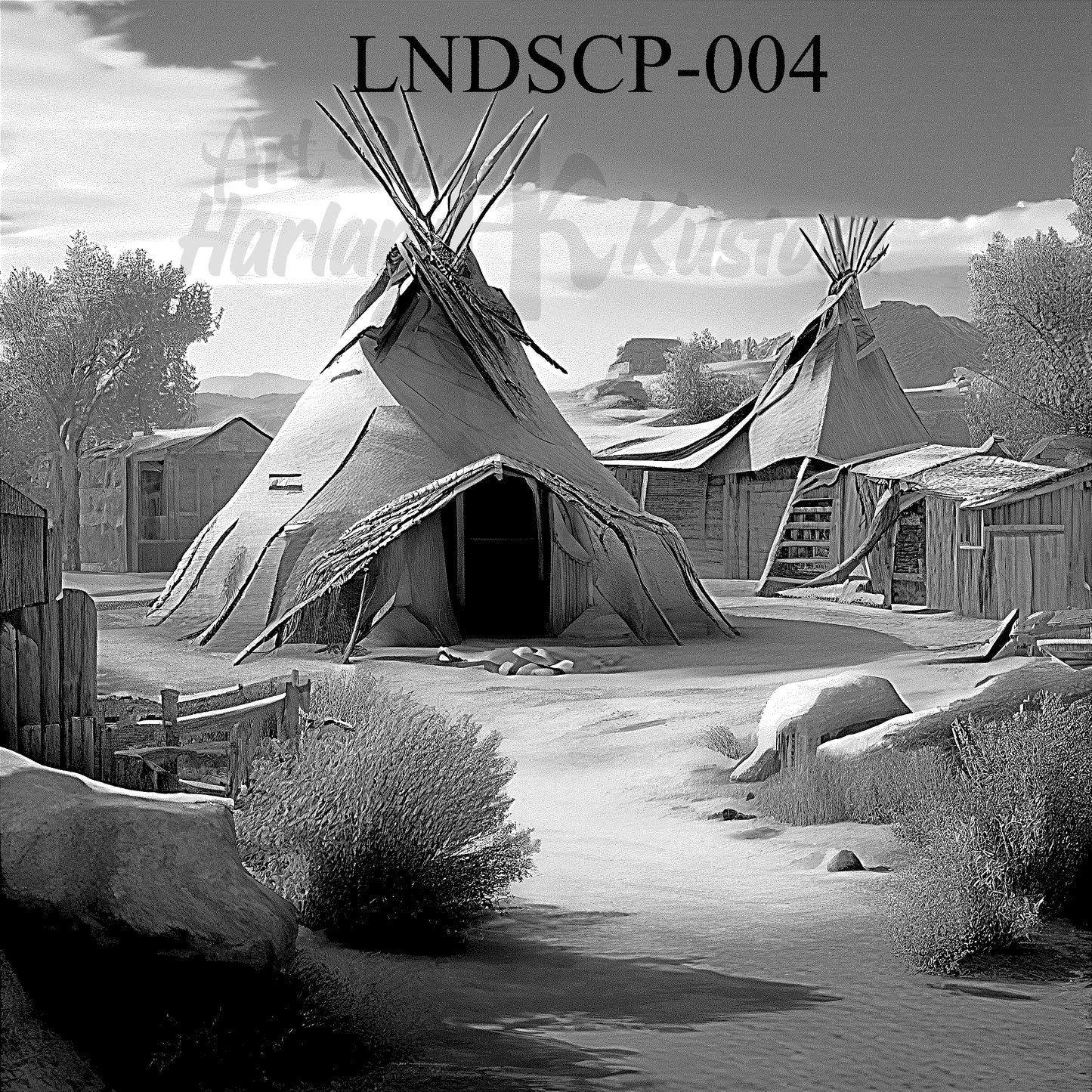 "Echoes of the Plains – Native Encampment Scene" SKU: LNDSCP-004