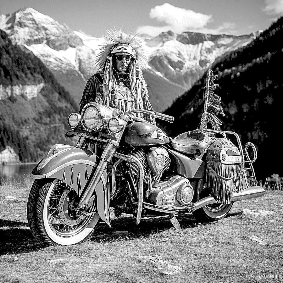 "Spirit Rider โ Native Heritage Motorcycle Art" SKU: MC-007