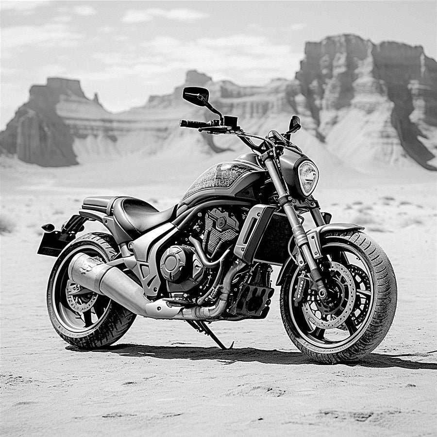 "Sandstorm Steel – Desert Power Motorcycle Art" SKU: MC-008
