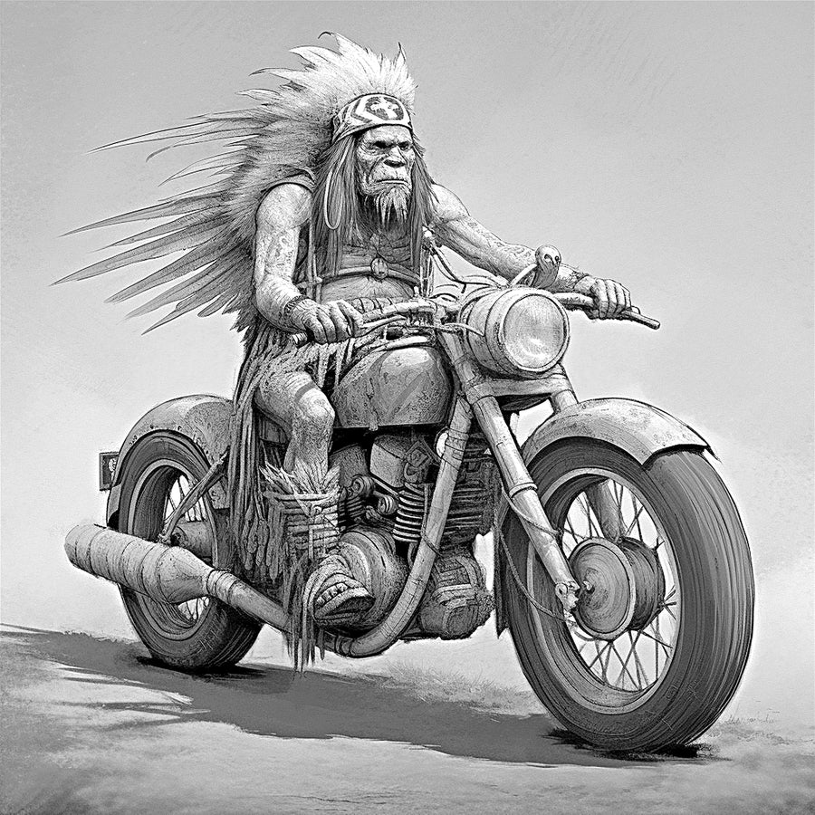 "Spirit Rider – Tribal Chief on a Classic Motorcycle" SKU: MC-009