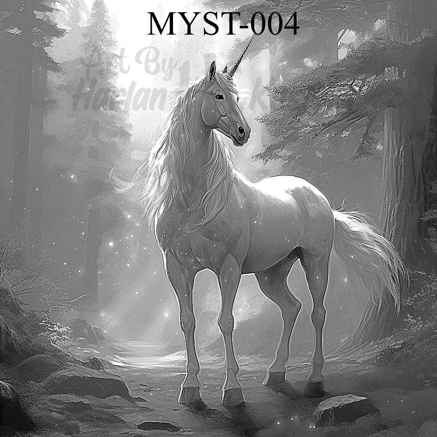 “Enchanted Watcher – The Unicorn of Silent Pines” SKU: MYST-004