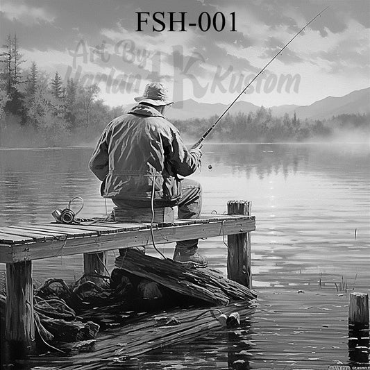 Harlan Kustom: 10"x10" Laser-Etched Wood Fish/Fishing Art Collection