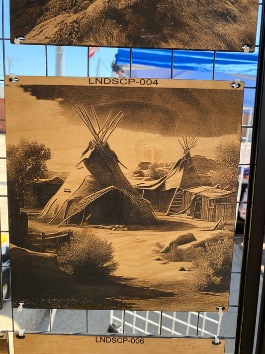 "Echoes of the Plains – Native Encampment Scene" SKU: LNDSCP-004