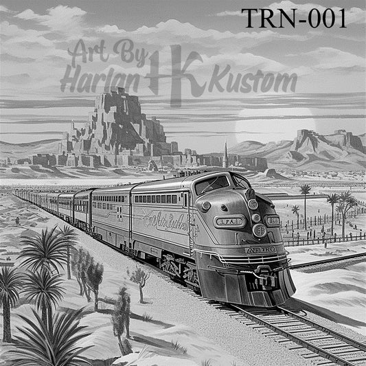 Harlan Kustom: 10"x10" Laser-Etched Wood Trains Art Collection